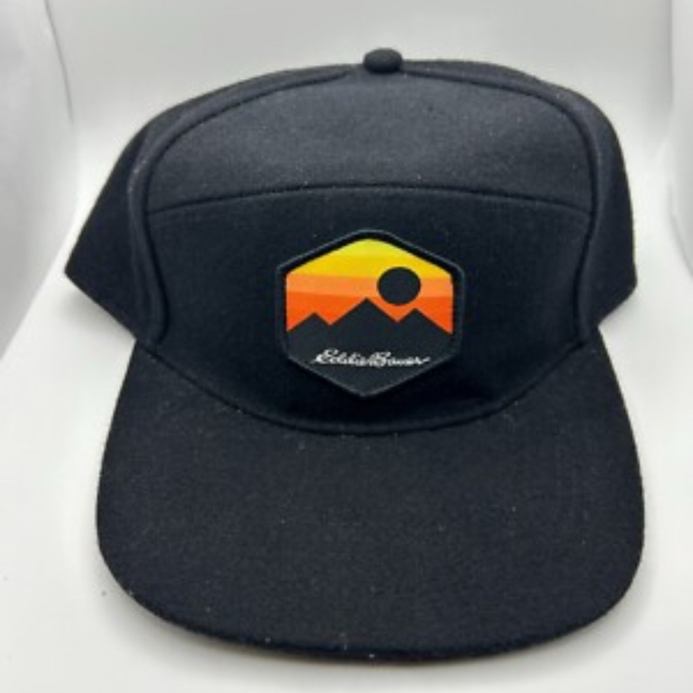 Eddie Bauer 5 Panel Wool Blend Black Hat with Colorful Patch